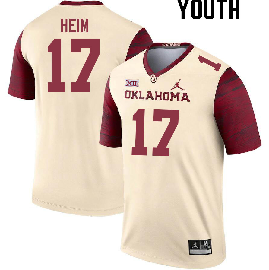 Youth #17 Taylor Heim Oklahoma Sooners College Football Jerseys Stitched Sale-Cream